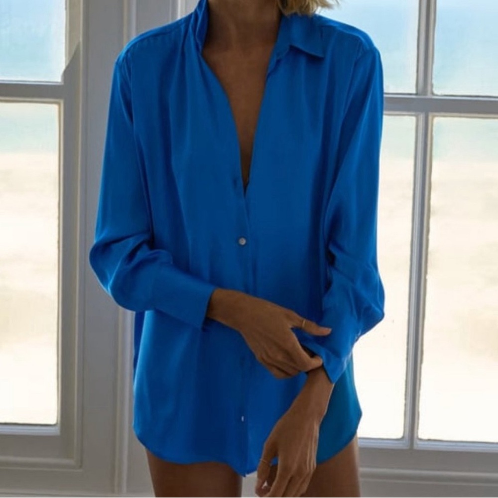 Zara Satin Effect Basic Shirt in Electric Blue